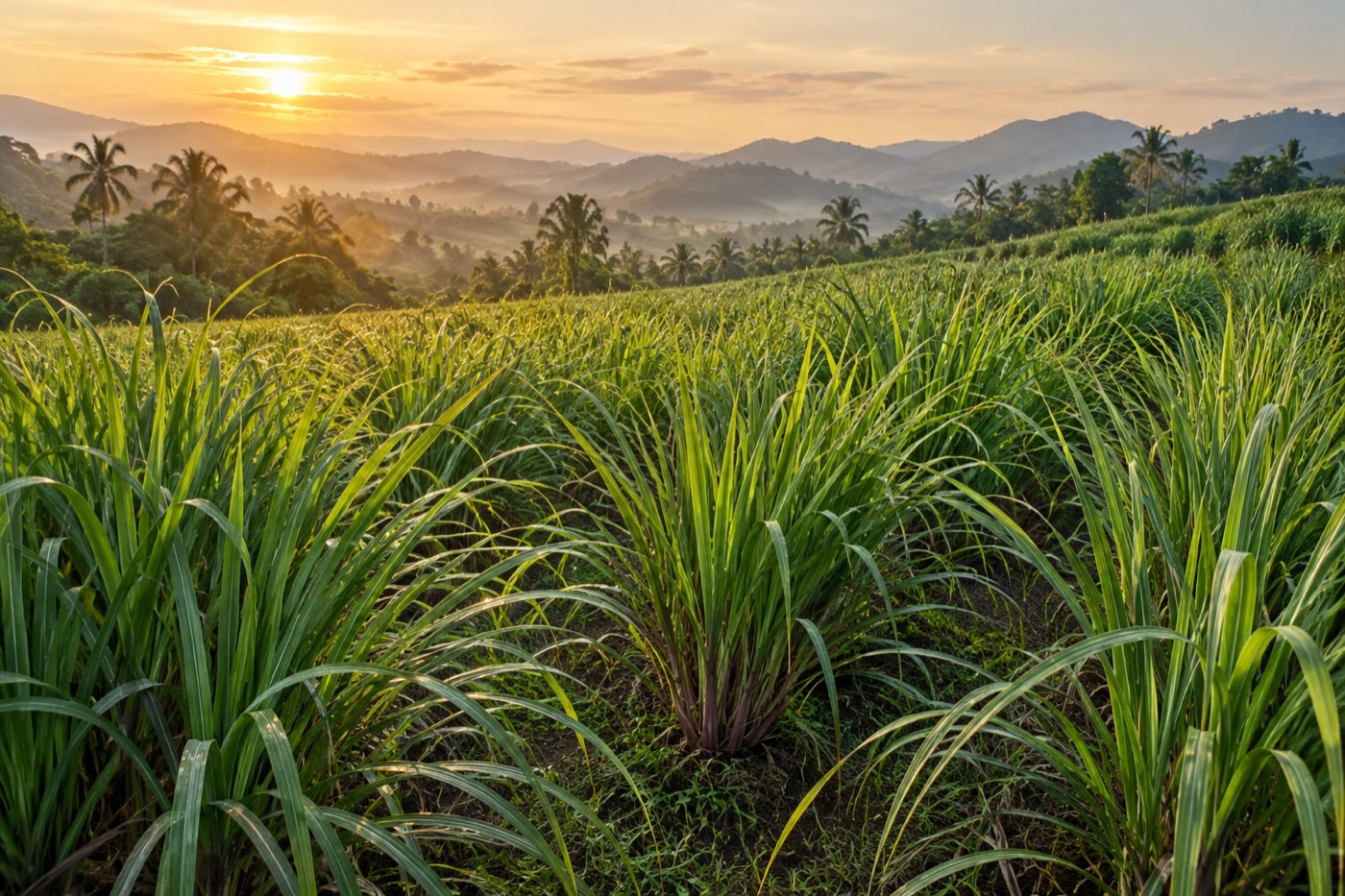 Illustrative citronella plantation with long green grass leaves